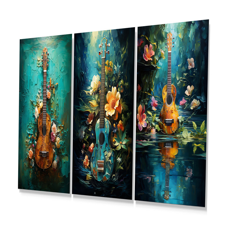 Guitare tropicale euphonique - ensemble de 3 impressions de musique en métal, H 28 po x l 36 po
