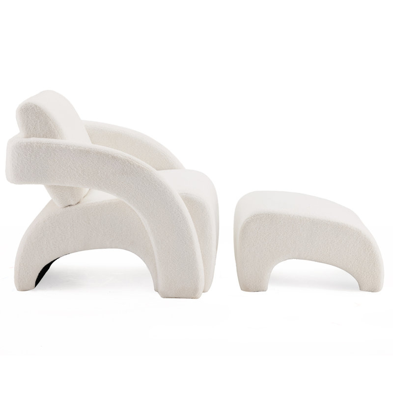Fauteuil rembourré avec repose-pieds - tissu bouclé moelleux