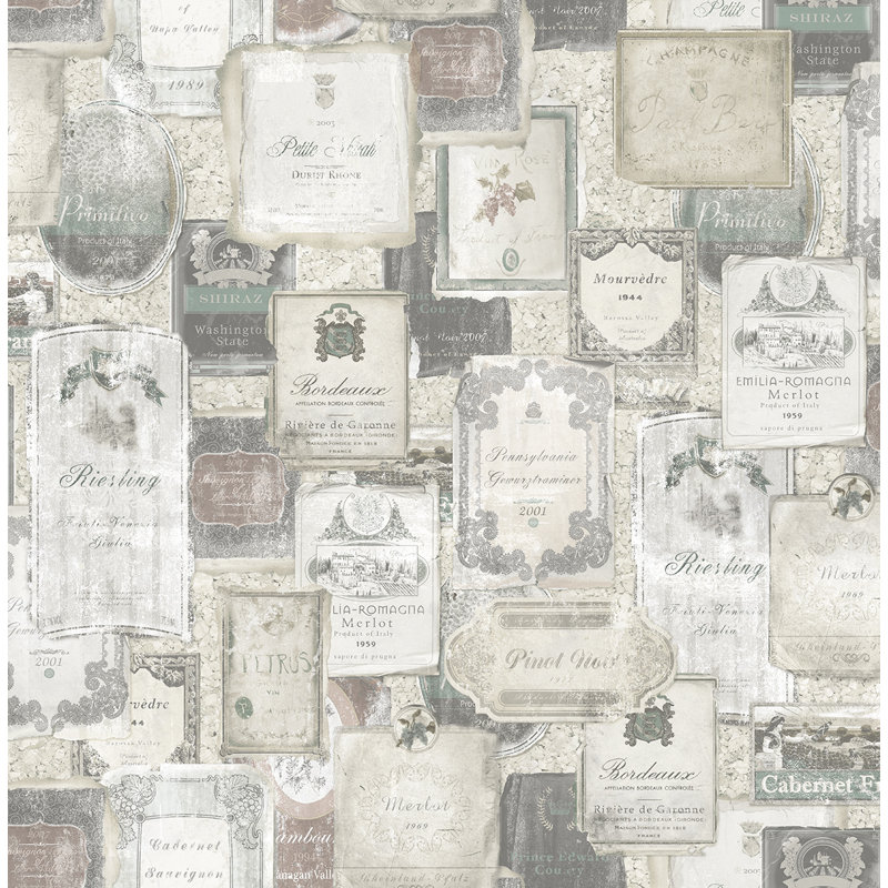 Rouleau de papier peint 33 pi x l 20,5 po abrahamsom rétro labels, Taupe mat / bourgogne