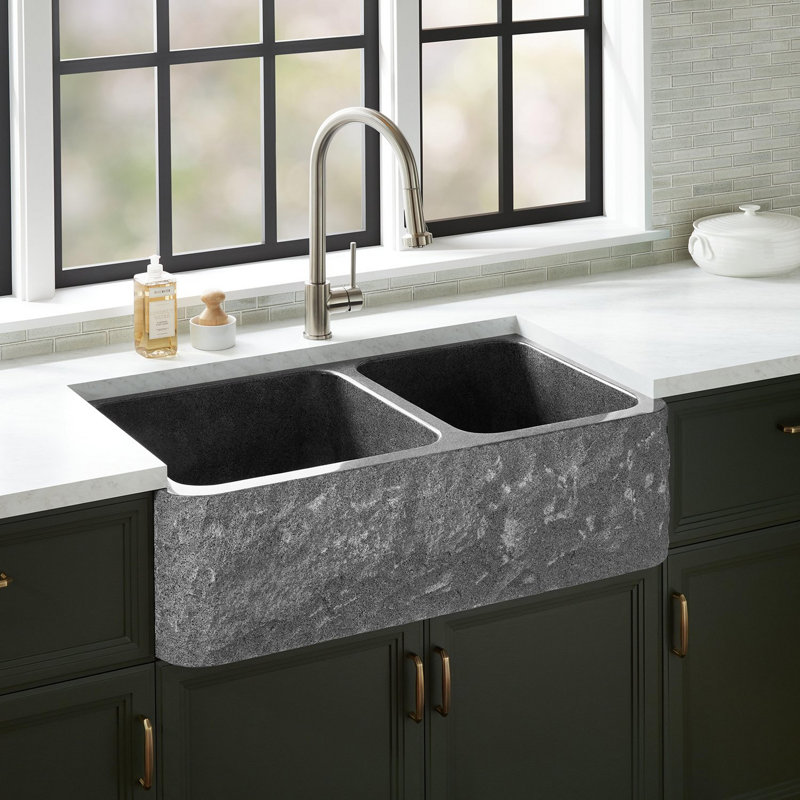 Finbrook 36" L Farmhouse / Apron Kitchen Sink, Black Granite