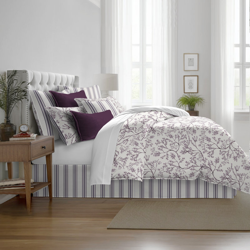 Tinsley Plum Cotton Duvet Cover Set, King Duvet Cover + 7 Additional Pieces