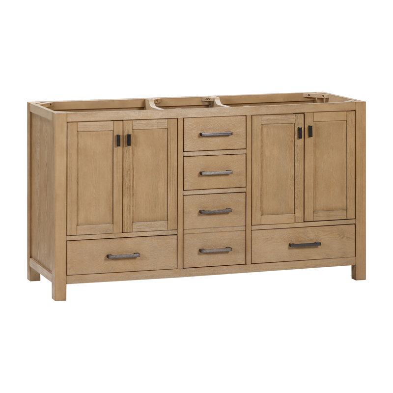 Souther 60'' Double Bathroom Vanity Base Only in Brushed Oak Finish