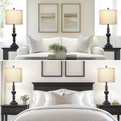 Ensemble de 2 lampes de table Farmhouse Vintage avec prises USB-C et CA, commande tactile à intensité variable à 3 voies, abat-jour en lin, ampoules DEL pour le salon, la chambre à coucher, la table de chevet