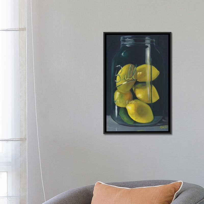 « citrons », impression sur toile, H 26 po x l 18 po x P 1,5 po, Toile avec cadre noir, Pas de tapis