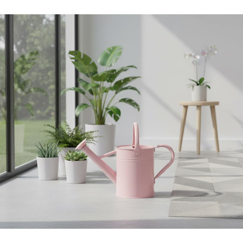 Metal Watering Can with Removable Spout, Galvanized 1 gal., Perfect for Indoor & Outdoor Use (Yellow), Pink