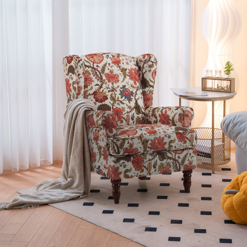 Devonn Upholstered Accent Chair, Brown/White/Red Floral