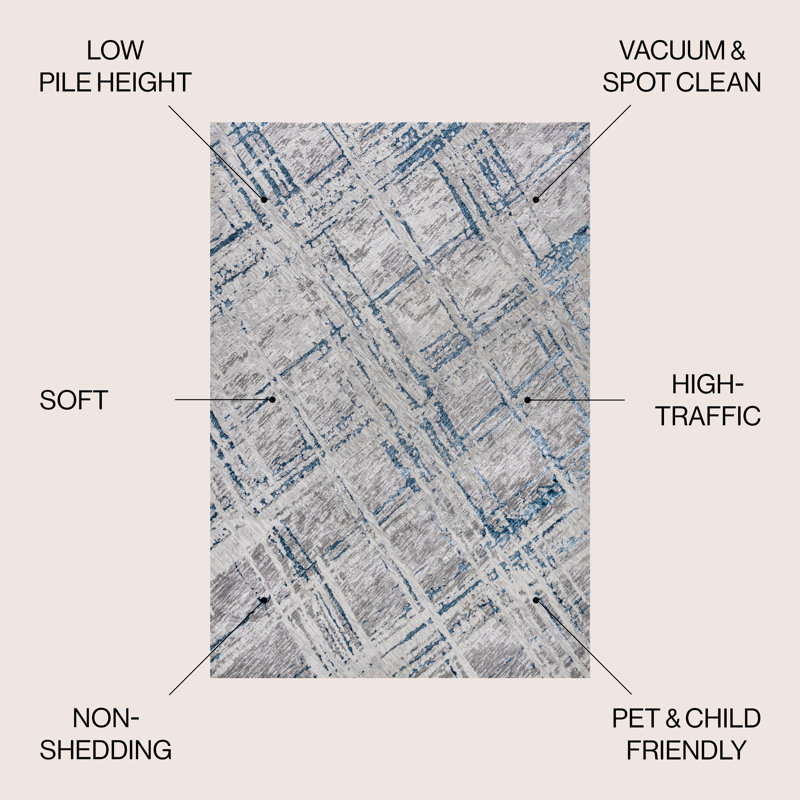 Reich Modern Abstract Gray/Blue Rug, Rectangle 4' x 6'