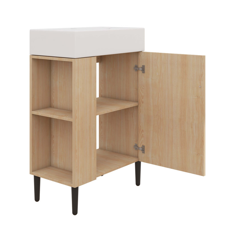 Petit meuble-lavabo avec lavabo simple en céramique, Wood