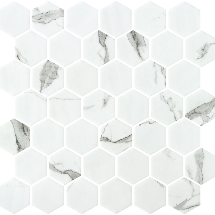 Onix 2” X 2” Hexagon Hera Matte Glass Marble Look Mosaic