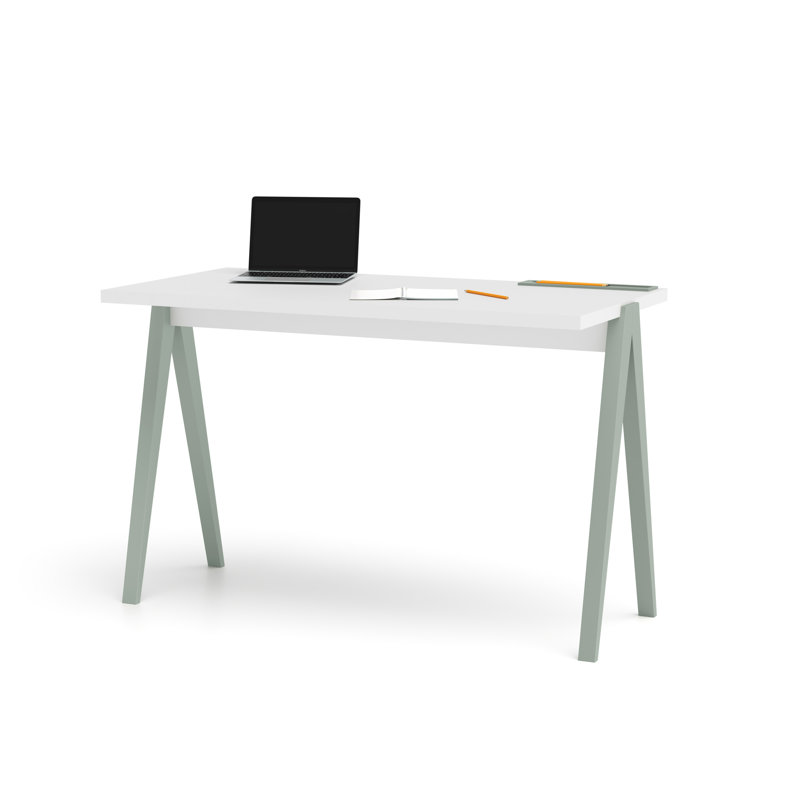 Dikili Solid Wood Base Writing Desk, White/Green