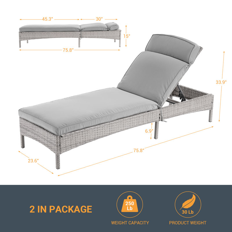 Cyriah Outdoor Wicker Chaise Lounge , Cushion Included, Gray