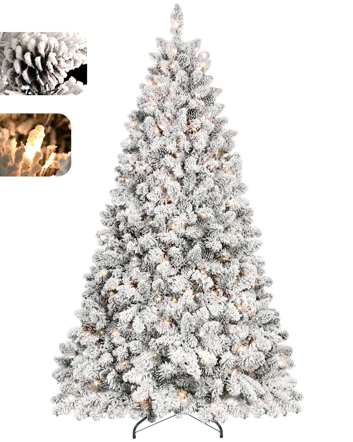 The Holiday Aisle® 9ft Pre-Lit Snow Flocked Christmas Tree w/Pinecone ...