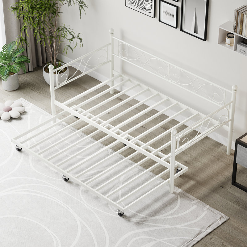 Twin Metal Daybed with Trundle, Modern Sofa Bed Frame with Heavy-Duty Steel Slats