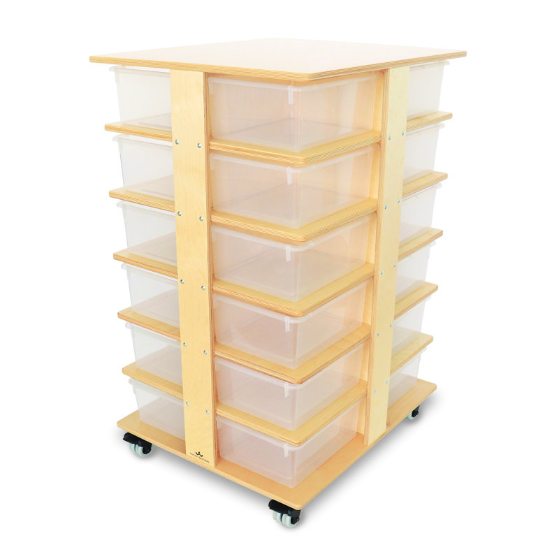 Natural Mobile 24-Cubby Storage Unit with Clear Polypropylene Bins