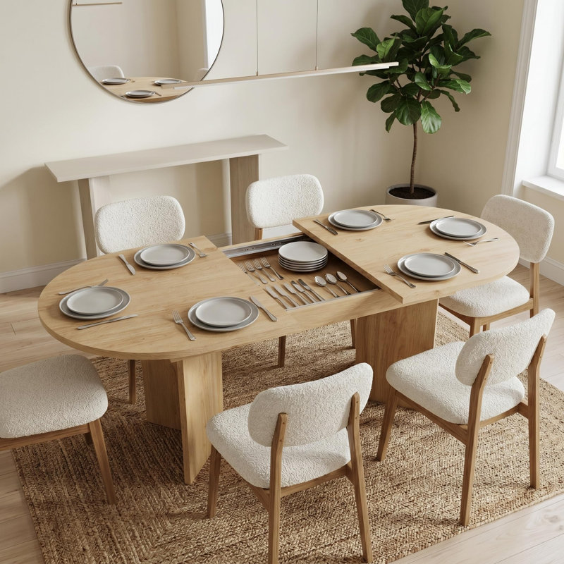 Extendable Dining Table, Natural Wood