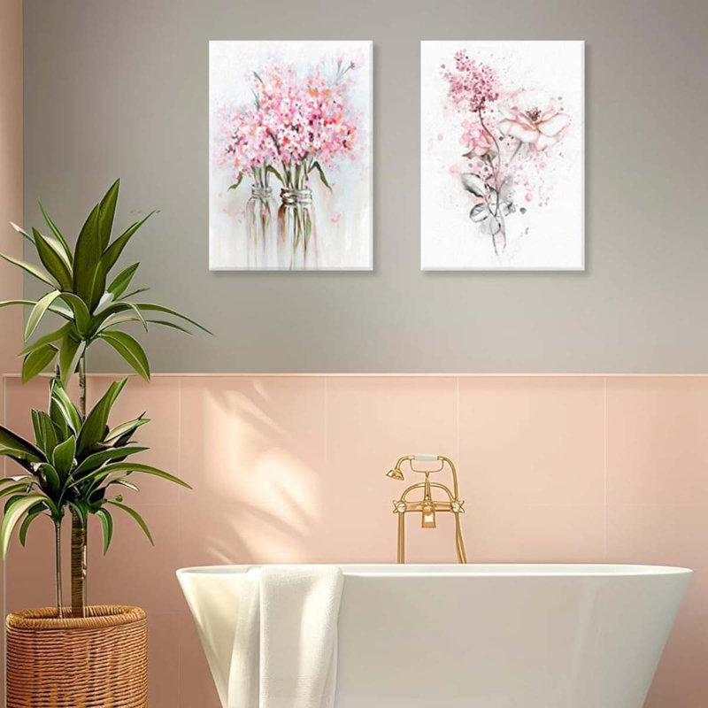 40*30，Pink Floral Canvas Wall Art, Framed Wall Art, Butterfly Leaf Canvas Prints, Floral Art Paintings.