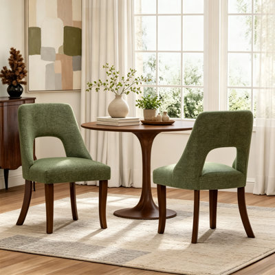 Dining Chair Set of 2,Upholstered Chenille Fabric Dining Chair Curved Solid Wood Legs, Elegant Tufted Club Dining Room Kitchen Room Dining Chair,Green