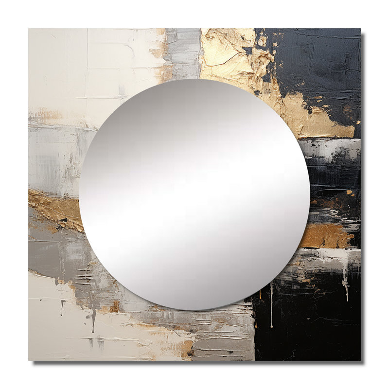 Jameslee - Grey Gold Minimalism Poteries I Abstract Spirals Square Mirror Wall Decor For Bedroom, 23" x 23"