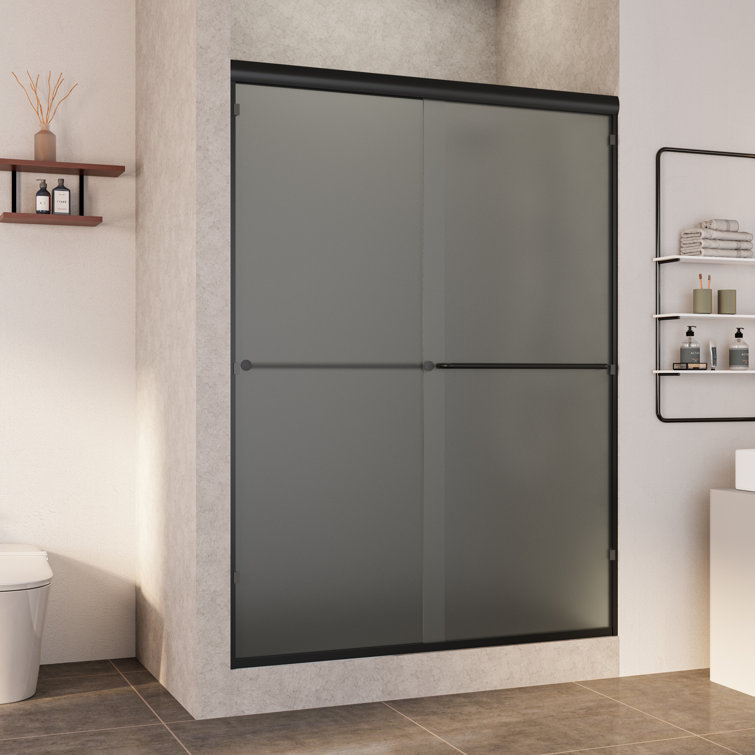 Black 60 " W x 70" H Reversible Frameless Shower Door with Two Handles (Part number: C0001029-Glass-Clear+C0001029-HW-Black( hardware only)