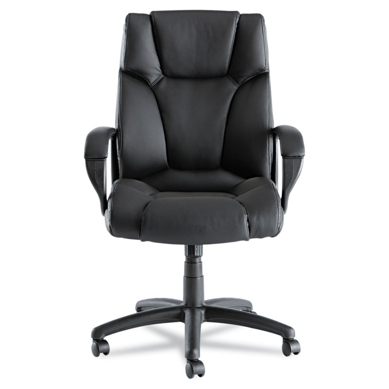 Elegance High-Back Black Leather Swivel Executive Chair with Plastic Arms