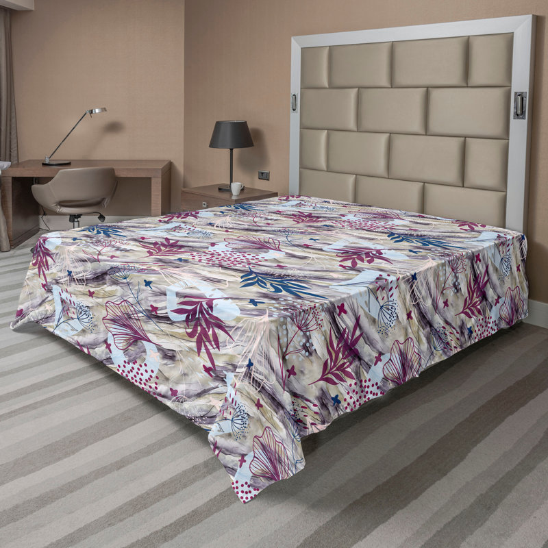 Ambesonne Floral Flat Sheet Grunge Leafy Pattern Meadow Soft Blue Indigo and Plum, California King Flat Sheet