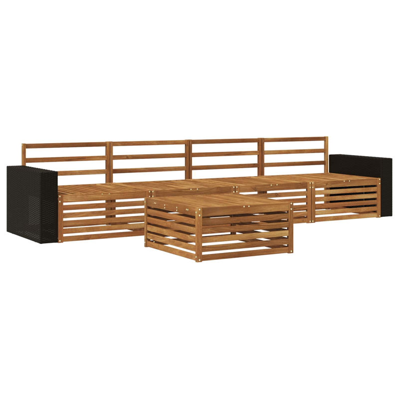  Outdoor Sofa Set 5 Pcs Solid Acacia Wood Sectional Garden Furniture, Black/Natural