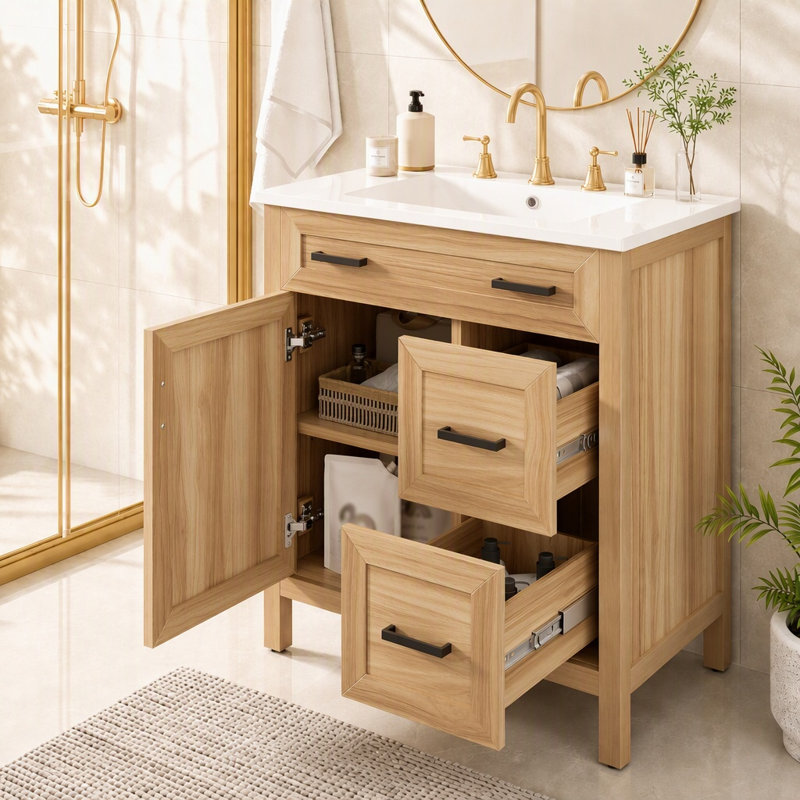 Meuble-lavabo simple 30 po avec comptoir en céramique, 30" Beige