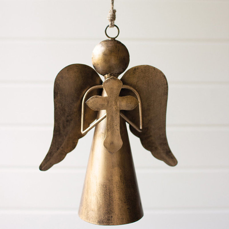  Cintre de porte Angel avec croix - finition laiton antique