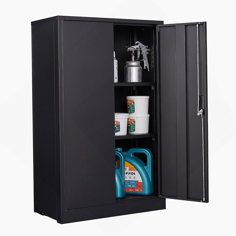 Metal Storage Cabinet With Locking Doors And Adjustable Shelf, Black