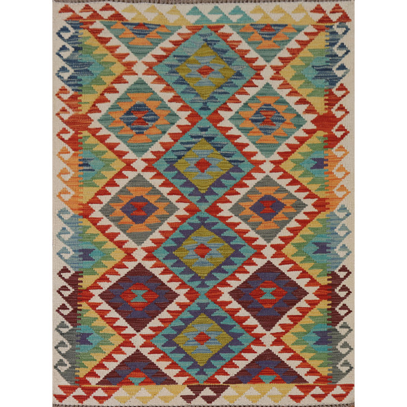 Tapis décoratif réversible en laine kilim oriental 4 x 5