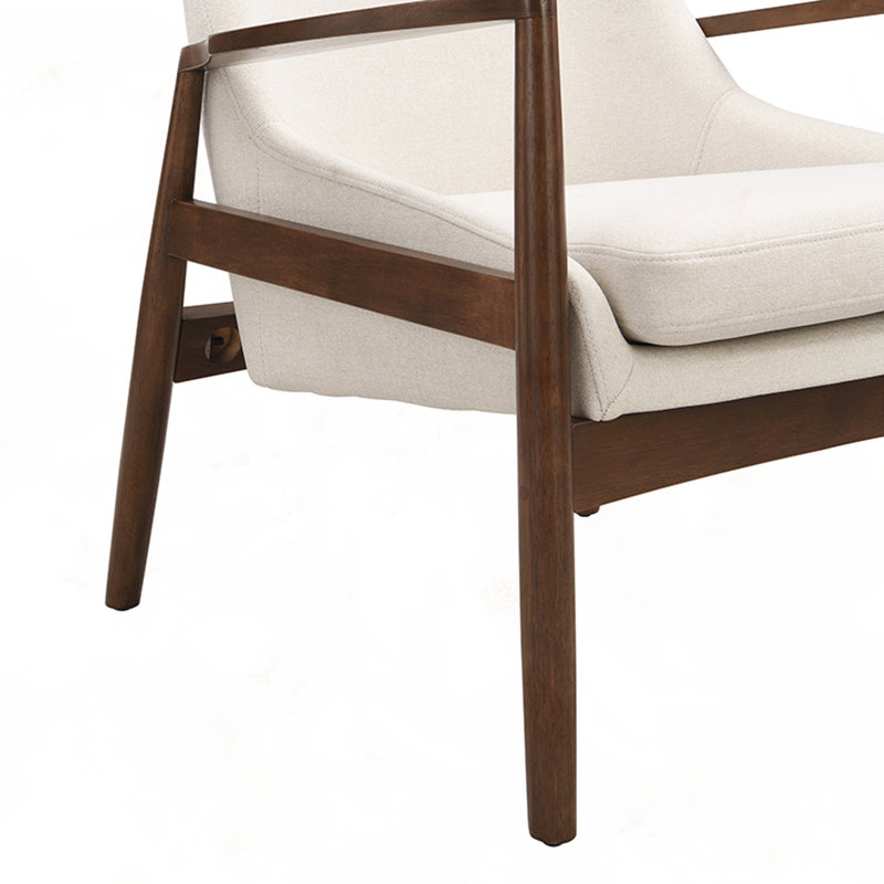 Armchair with Solid Wood Frame, Beige Polyester Blend