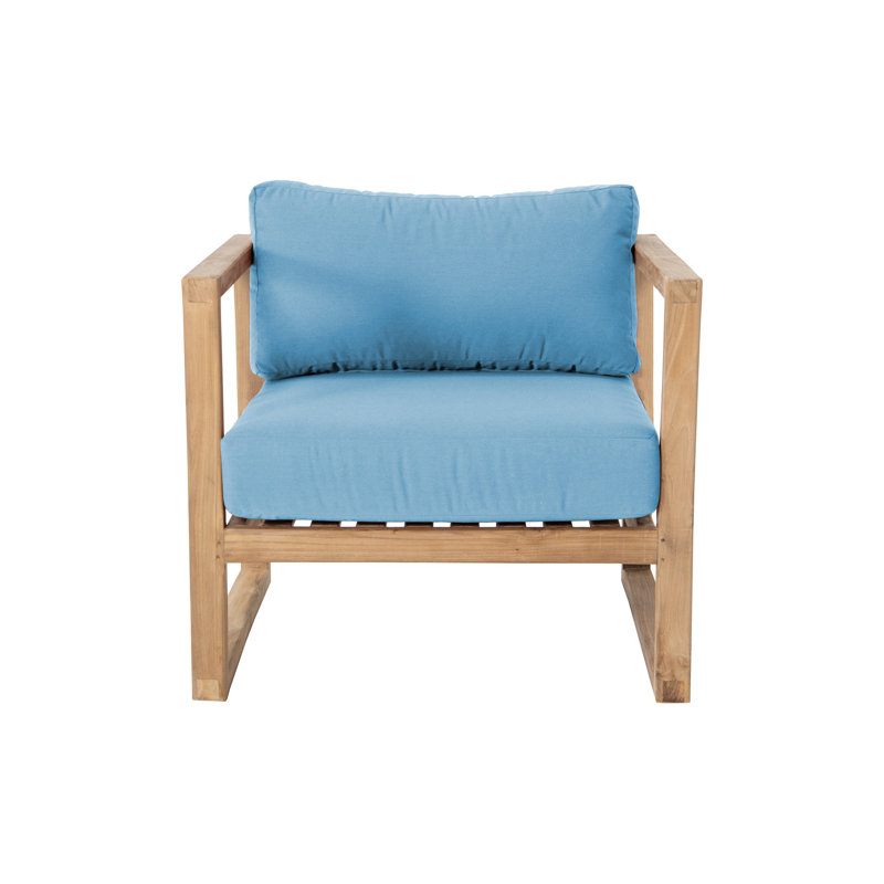 Ensemble de conversation extérieur en teck avec coussins Sunbrella, Bleu ciel