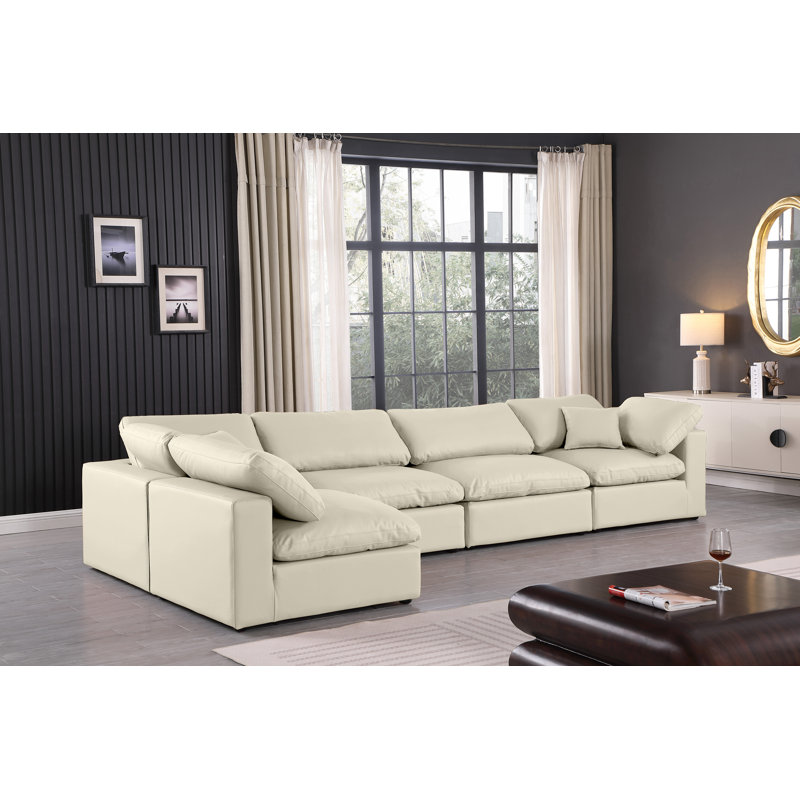 Canapé modulaire réversible en similicuir de 160 po de largeur, Cuir crème végétalien