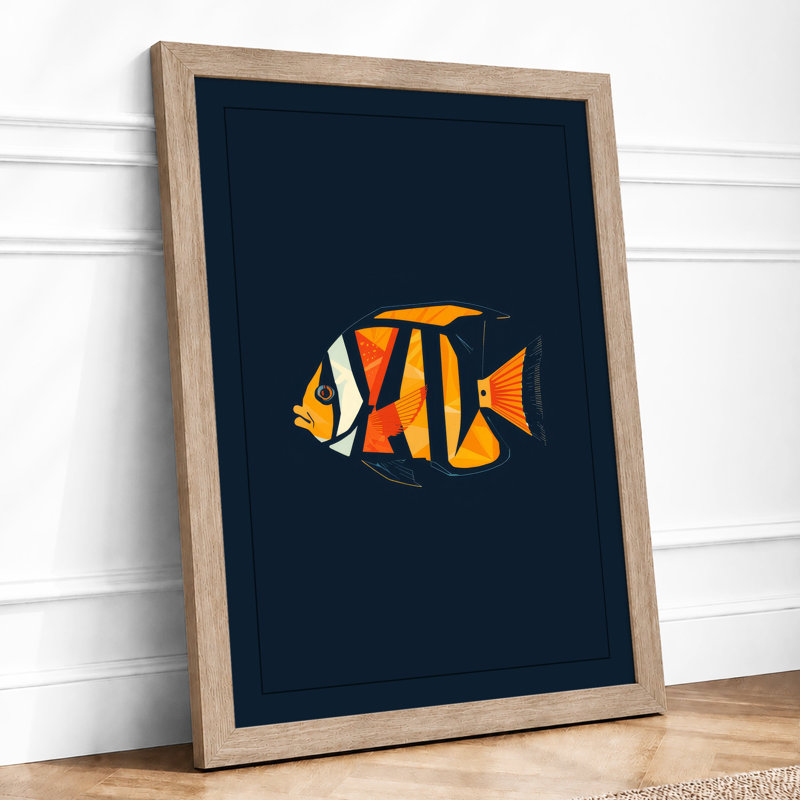 Geometric Fish Modern - Framed Print, A1 - 84.1 x 59.4 cm, Oak