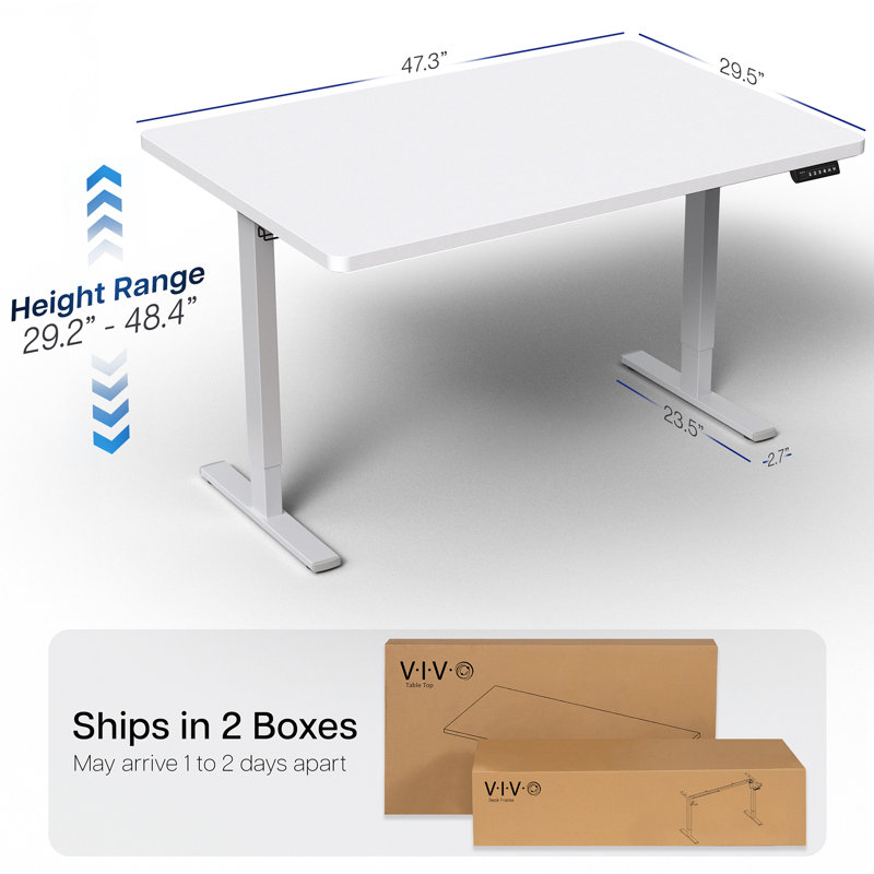 VIVO Single Motor Electric Desk with Push Button Memory Controller, 48.5" H x 48" W x 30" D, White/Gray