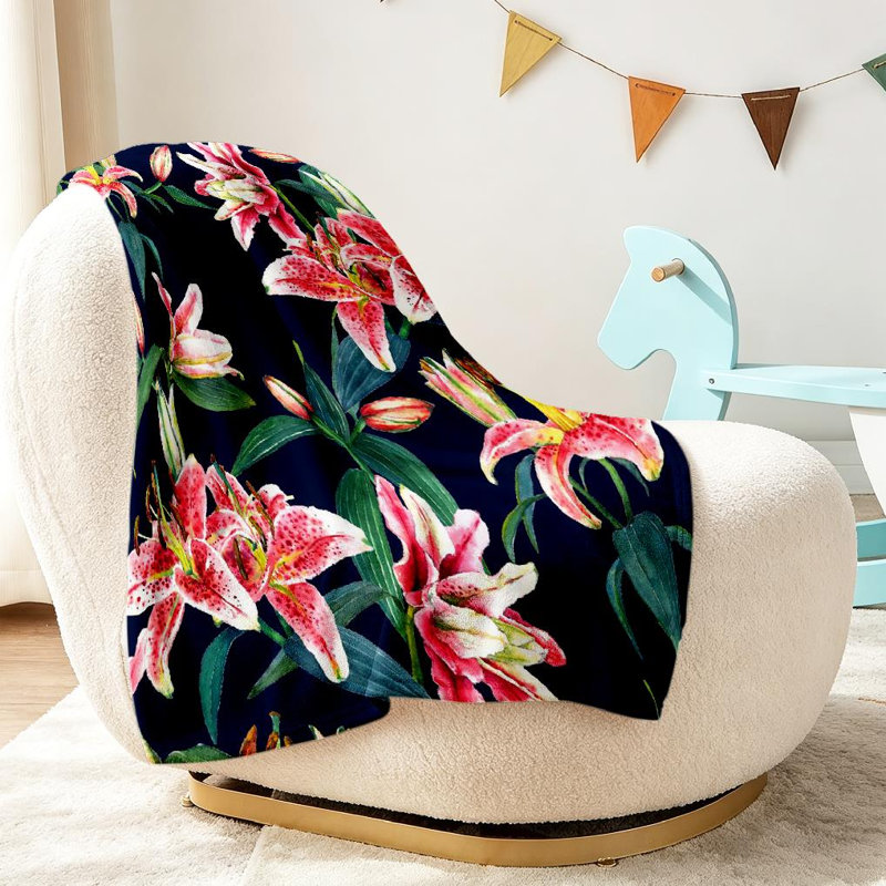 Jeté en molleton transparent ultra doux, imprimé floral d'un rose exotique, Throw 30" x 40"