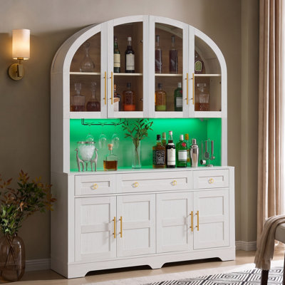 Grand garde-manger arqué de 75,8 po avec DEL et station de charge, grand garde-manger de style campagnard de 55 po avec tiroirs et portes de grange, rehausse de cuisine pour la salle à manger et le salon