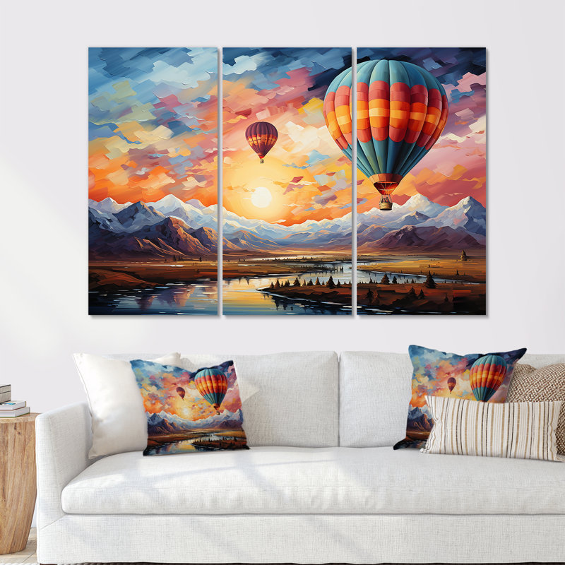 «Expressionist Balloon Flight I - Montgolfière», ensemble d'art sur toile, H 28 po x l 36 po