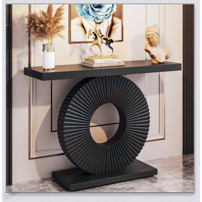 Console moderne avec base géométrique sculpturale - Accent mince et élégant pour les entrées, les couloirs et les salons