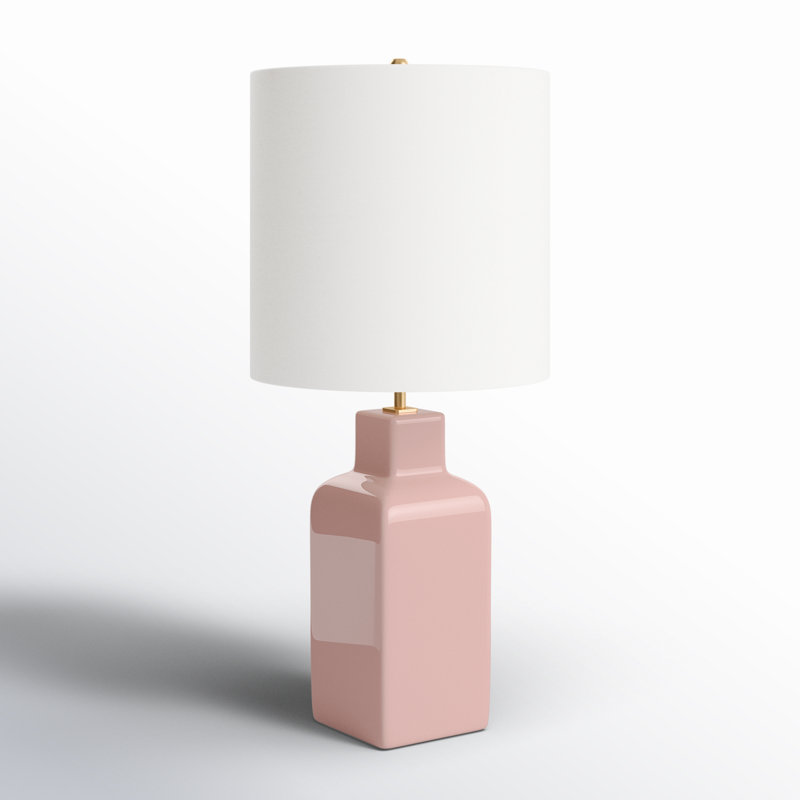 Pink Ceramic Table Lamp with White Linen Shade