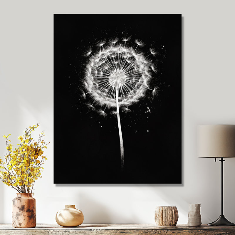 Minimal pissenlit Pappus monochrome - impression d'art mural pissenlit, Toile tendue, H 20 po x l 12 po x P 1 po