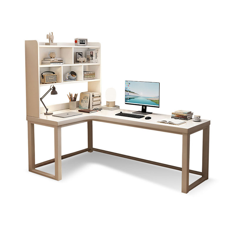 Bureau d'angle en L en bois massif avec bibliothèque intégrée, H 74,8 po x l 70,87 po x P 55,12 po, Retour à gauche