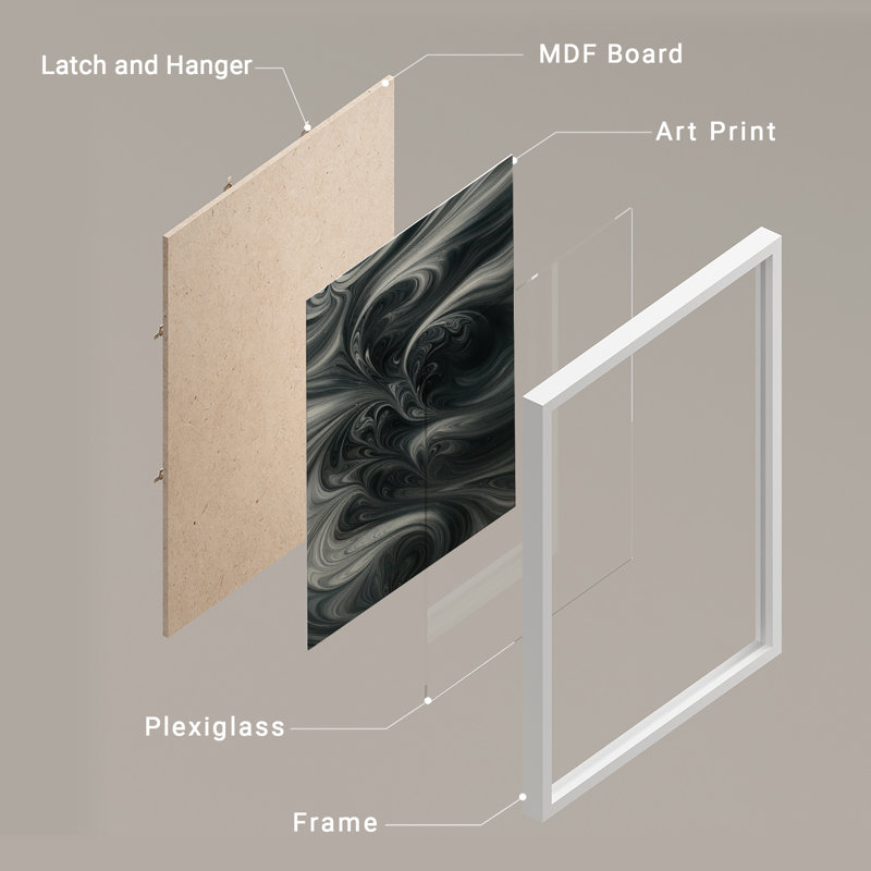 Reproduction d'art encadrée abstraite pour décoration intérieure moderne, H 10 po x l 8 po, Blanc