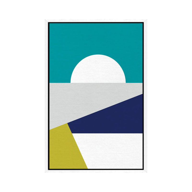 Mid Mod Geo Blue - Print on Canvas, White Framed, 152.5 cm H x 101.5 cm W