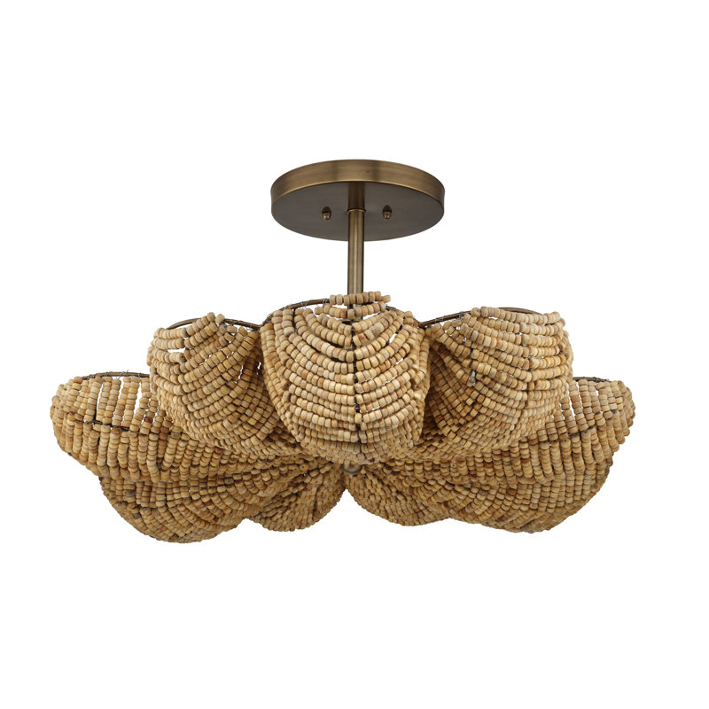 Anguilla Semi-Flush Mount in Blue Wood Beads, Natural