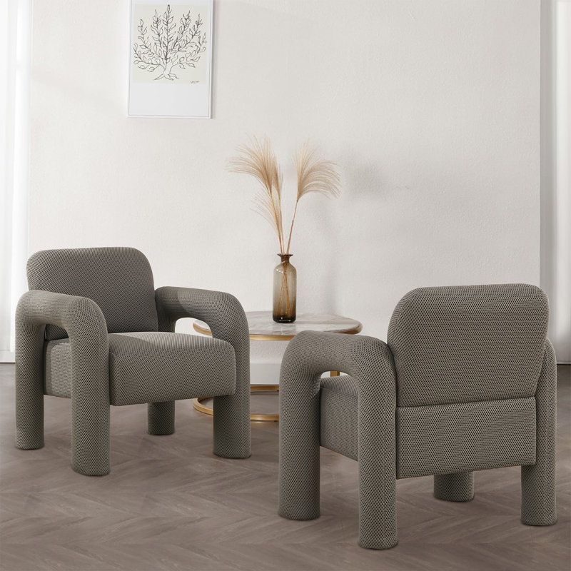 Upholstered Accent Armchair, Gray Polyester Blend