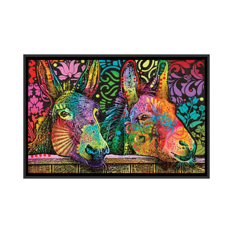 «Donkeys», reproduction d'impression sur toile, H 18 po x l 26 po x P 1,5 po, Toile avec cadre noir