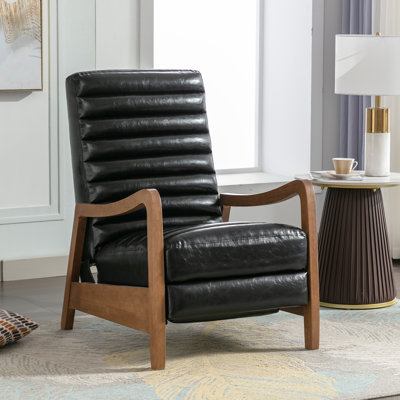 Ikraam Chance 26" Luxurious Oil Wax Leather Upholstered Push Back Recliner with Parawood Frame
