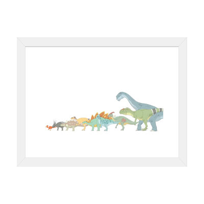Dessin au crayon illustrant divers dinosaures et leurs tailles comparatives par Alice Turner - impression d'art graphique