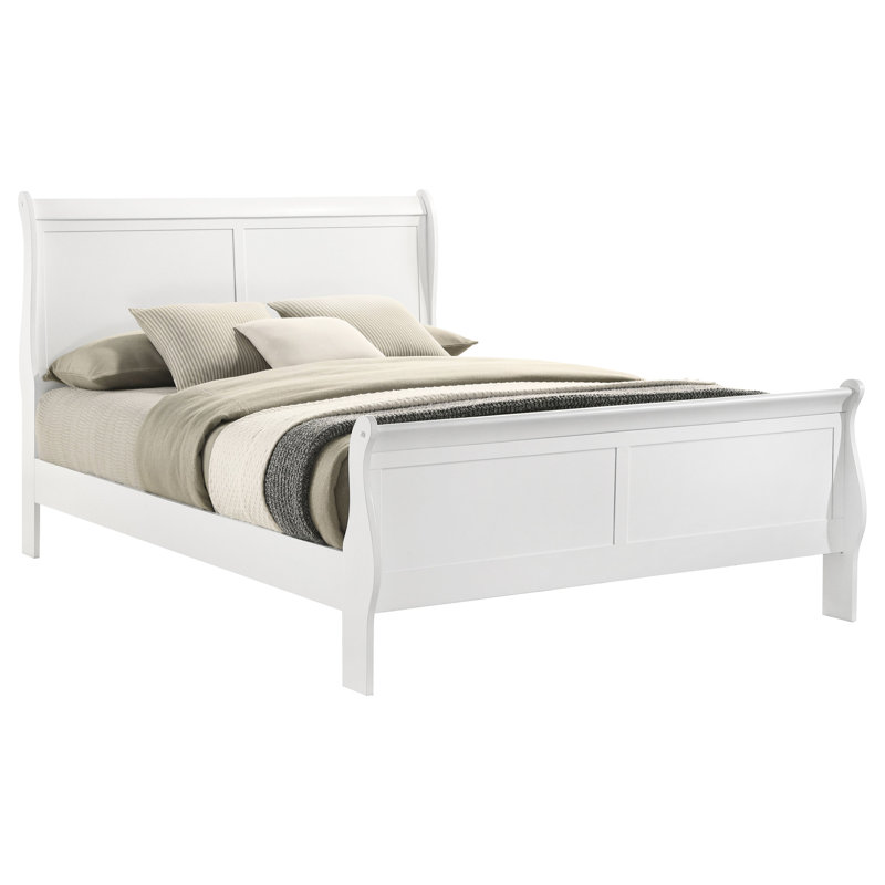Grand lit à panneaux blanc avec tête et pieds de lit évasés Airy